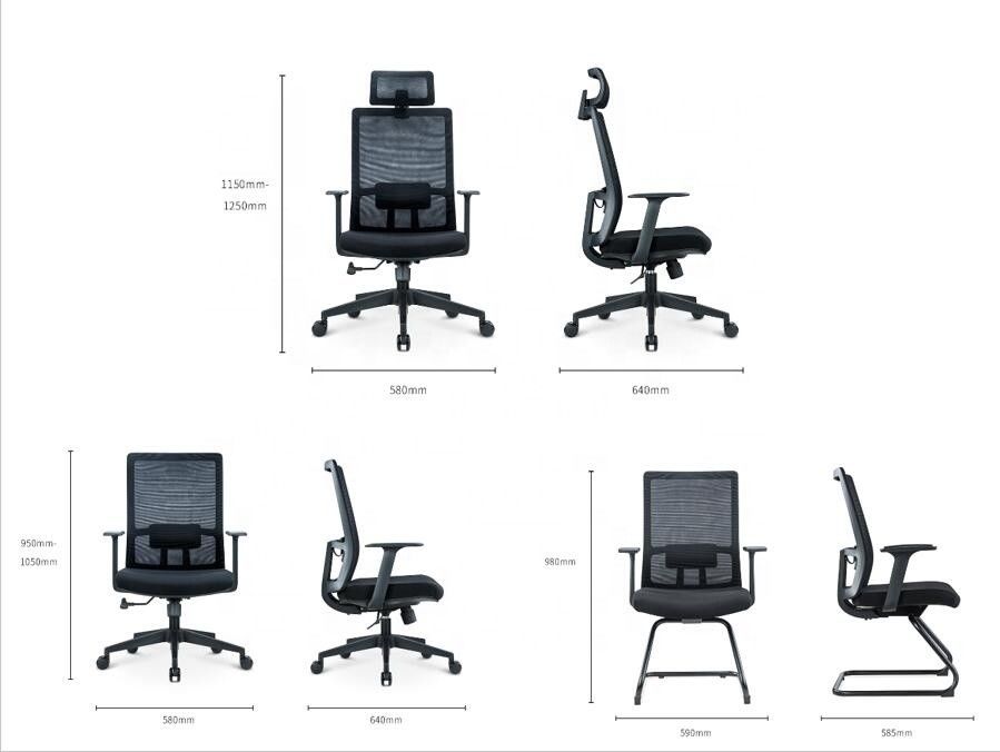 Staff Home Mesh Achtersteun Lift Draaibare kantoorstoel met hoofdsteun en ergonomische ondersteuning