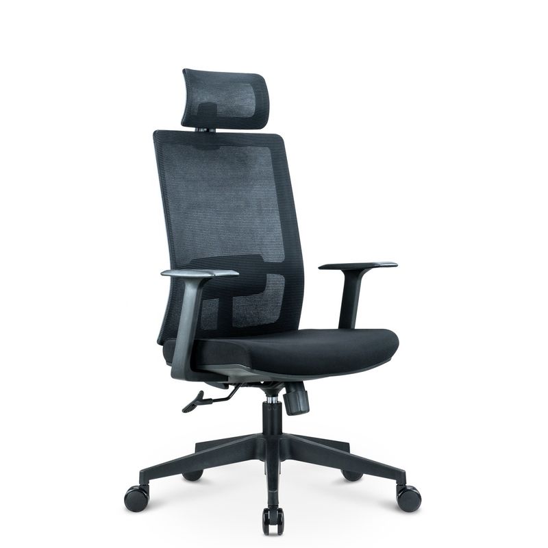 Verstelbare hoogte ergonomische zwarte draaiende messtoel met rug- en hoofdondersteuning OEM ODM