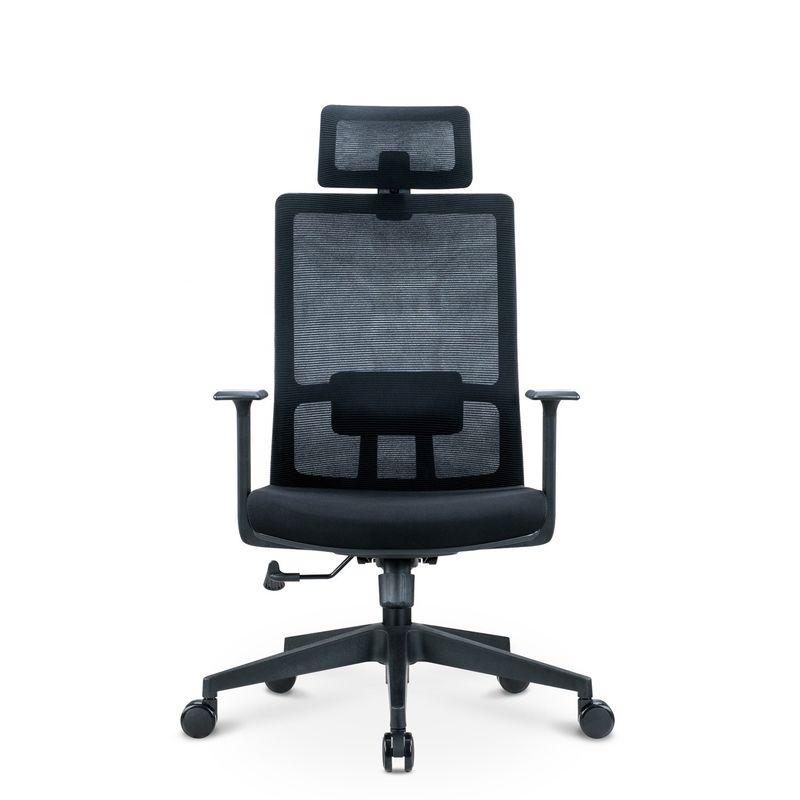 Verstelbare hoogte ergonomische zwarte draaiende messtoel met rug- en hoofdondersteuning OEM ODM