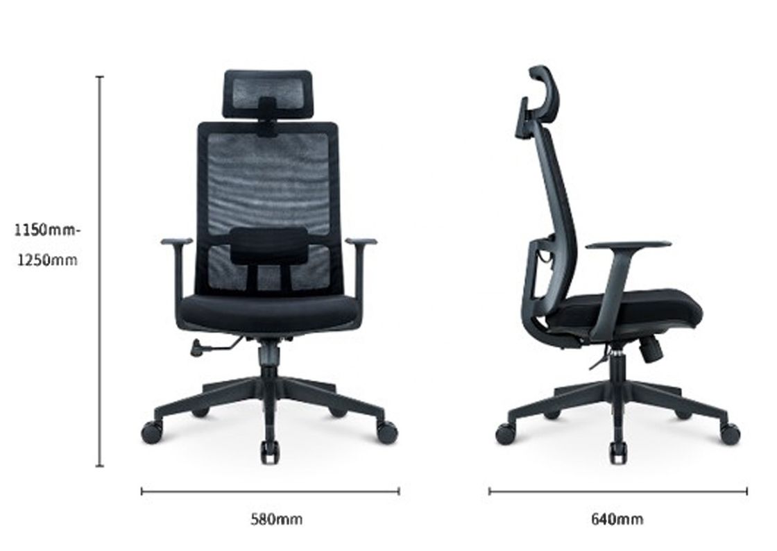 Verstelbare hoogte ergonomische zwarte draaiende messtoel met rug- en hoofdondersteuning OEM ODM