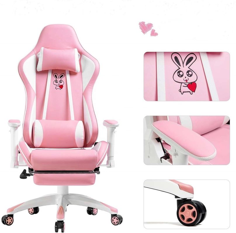 Aanpassen Roze LED RGB Computer PC Game Chair Gaming PU Leather Silla Gamer met 2D Armrest