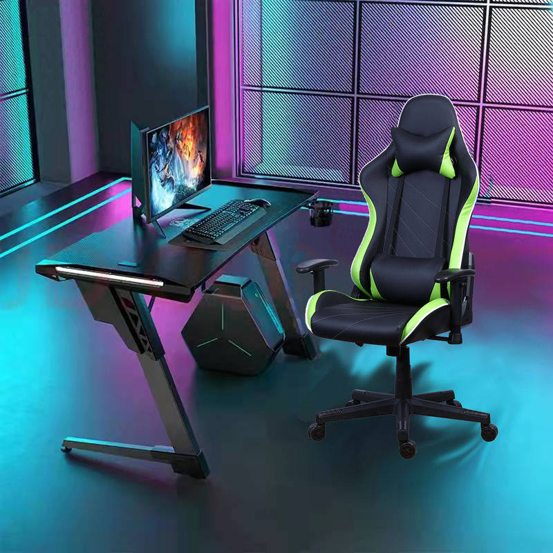 PU Castors Leer Reclining Gamer Chair met LED Light Bar Racer RGB Gaming Chair