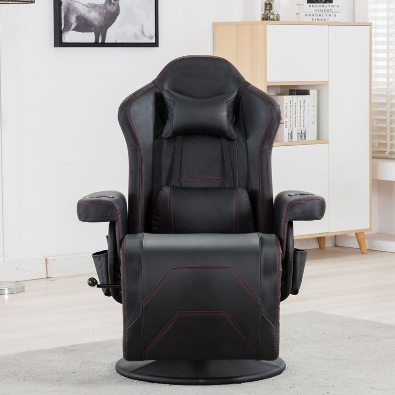 White Racing Style Gaming Chair Executive Office Draaibare stoel met bekertje en voetenrest