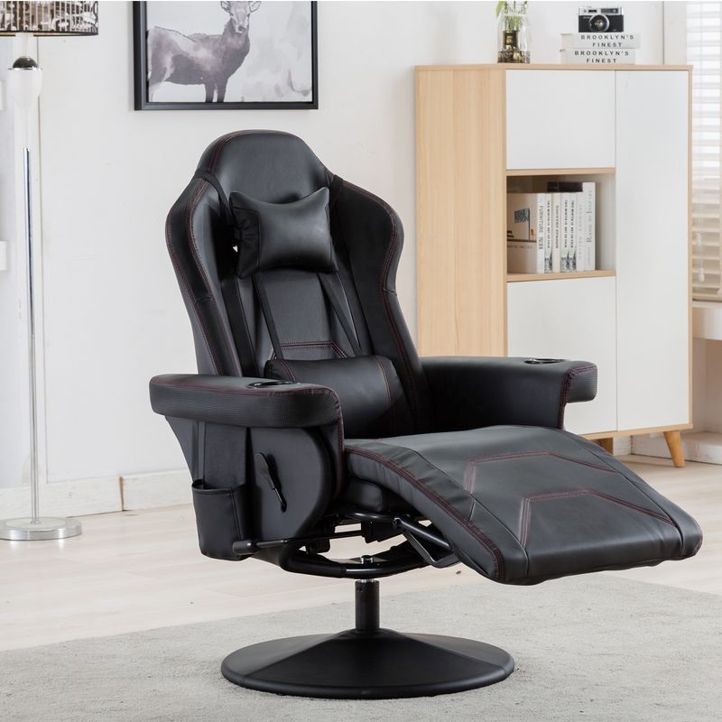 White Racing Style Gaming Chair Executive Office Draaibare stoel met bekertje en voetenrest