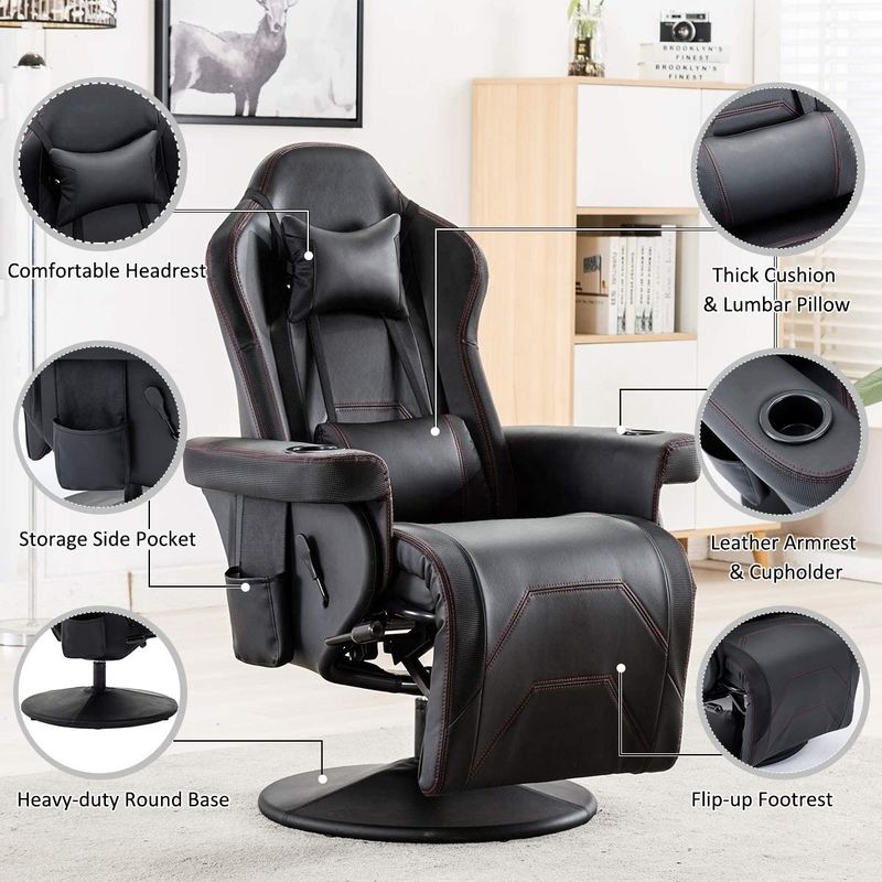 ODM Luxe Gaming Chair met Cup Holder Rood Racing Style Lederen Ergonomische Zit Draaibaar Kantoorsofa